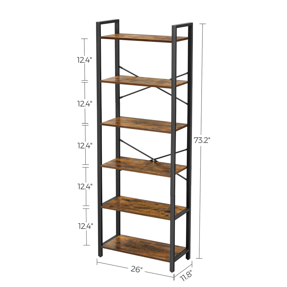 VASAGLE Industrial 6-Tier Tall Bookshelf with Steel Frame in Rustic Brown and Black VASAGLE
