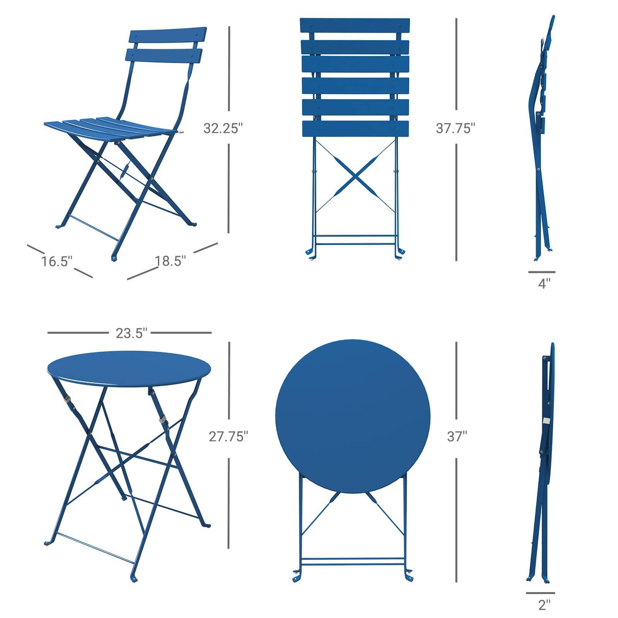 Grand Patio Premium Frame Patio Bistro Set, Folding Outdoor Patio Furniture Sets, 3 Piece Patio Set of Folding Patio Table and Chairs, Peacock Blue Grand patio