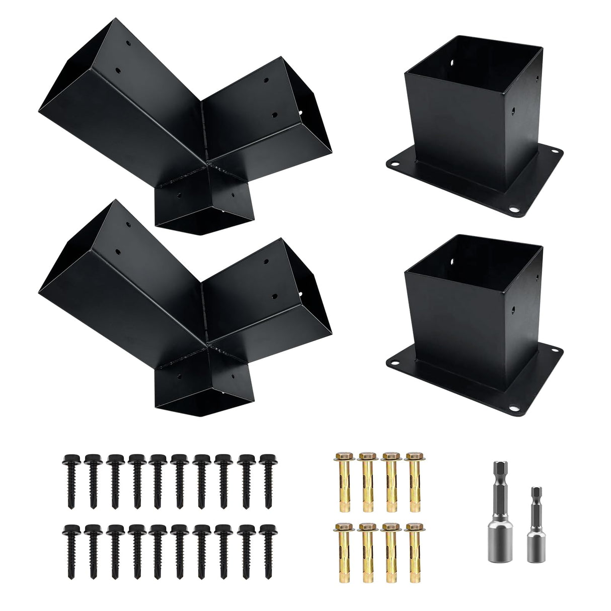 DEVALLEY 3-Way T-Shape Pergola Bracket Kit,Woodwork Brackets with Screws for 4x4(Actual:3.5"x3.5") Wood Beams for Patio Pergola,Log Cabin Gazebo W/Hardware(1Pack) DEVALLEY
