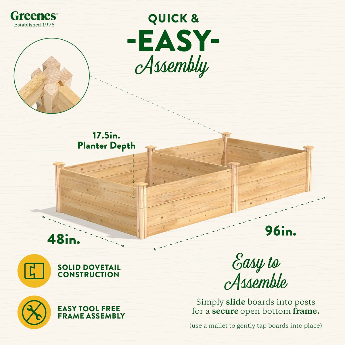Greenes Fence Original Cedar Raised Garden Bed, 4' x 8' x 17.5" - Made in USA with North American Cedar Greenes Fence
