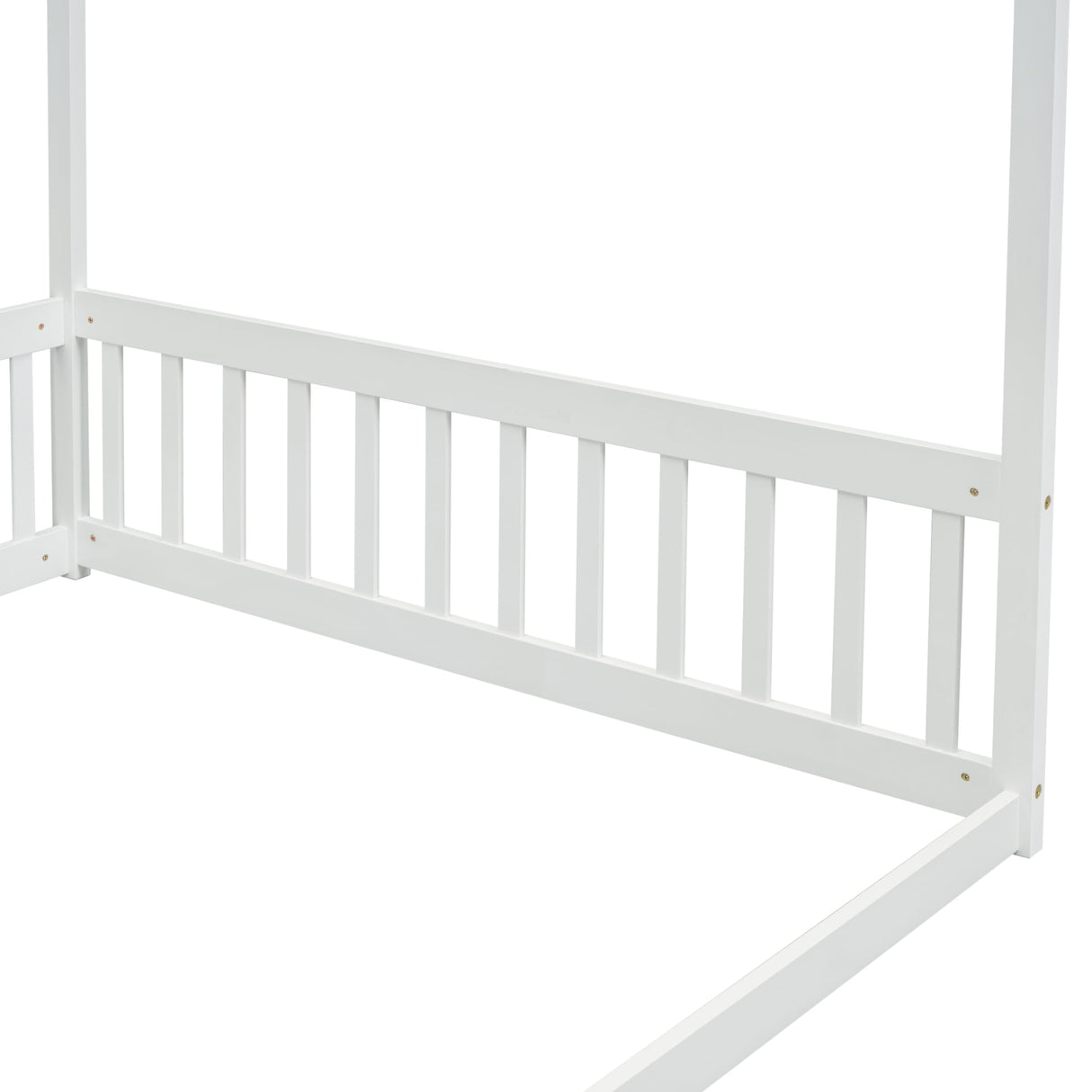 Full Size Canopy Bed Frame with Guardrails for Kids,Floor Bed Full with Four Poster Design,Kids Montessori Floor Bed,Wood Canopy Bed Frame for Girls,Boys(Full,White) Bellemave