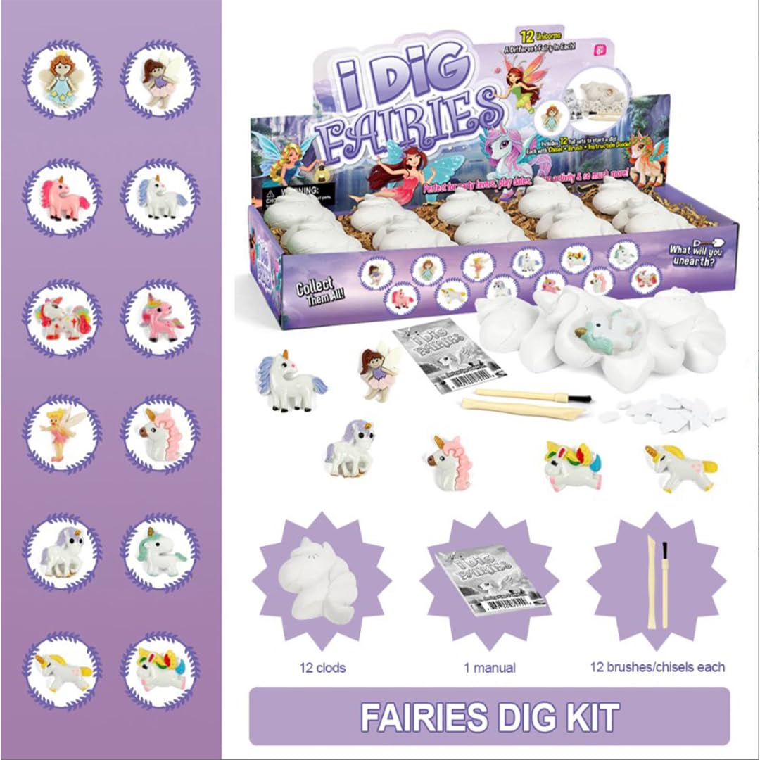 Liberty Imports 12-Pack Fairy and Unicorn Excavation Kit for Kids - Enchanted Magical Digging Adventure - Ideal Party Favors, Educational STEM Toys for Girls and Boys Liberty Imports