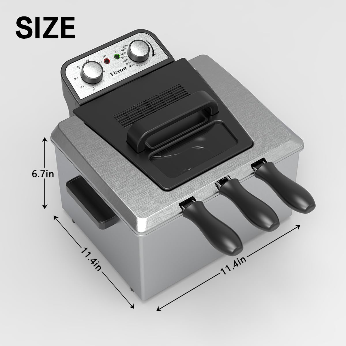 1800W 5 Liters/21 Cups Large Electric Deep Fryer with 3 Frying Baskets for Home Use, Adjustable Temperature,View Window Lid,Countertop Stainless Steel Body Deep Fryer Pot,Perfect for Kitchen, Fry Fish Vexon