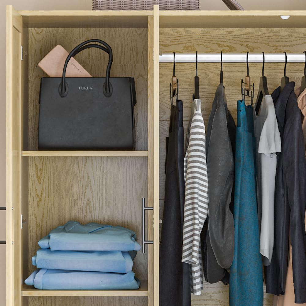 Homsee 6 Door Wardrobe Armoire Closet, Large Bedroom Cabinet Armoire with Rattan Doors, 2 Drawers, Hanging Bars & Shelves, Light Brown Homsee