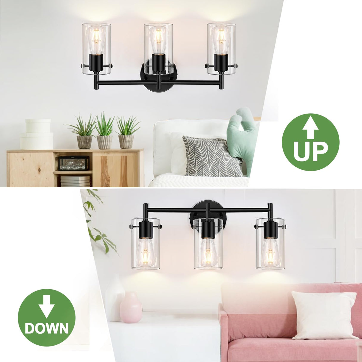 Bathroom Light Fixtures 2023 Upgrade, 3-Light Matte Black Bathroom Vanity Light, Black Bathroom Lights Over Mirror with Clear Glass Shade, Bathroom Wall Sconces for Mirror Bedroom Living Room Hallway Indoi