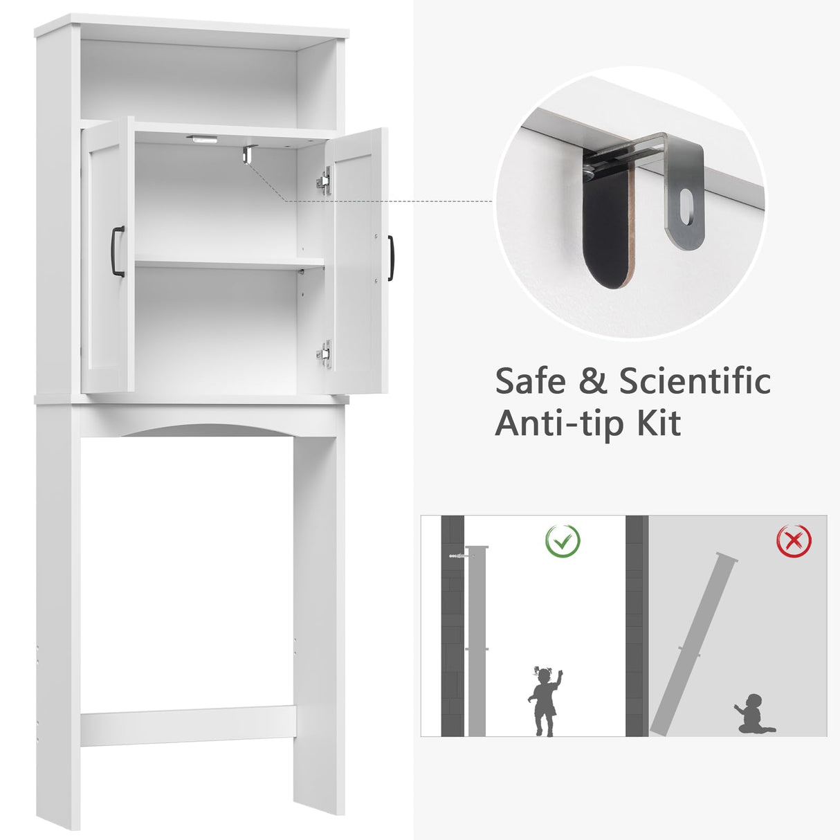 MXARLTR Over The Toilet Storage Cabinet, Over Toilet Bathroom Organizer with Adjustable Shelf and Double Doors, Space Saver Shelf Above Toilet Storage Cabinet (White) MXARLTR