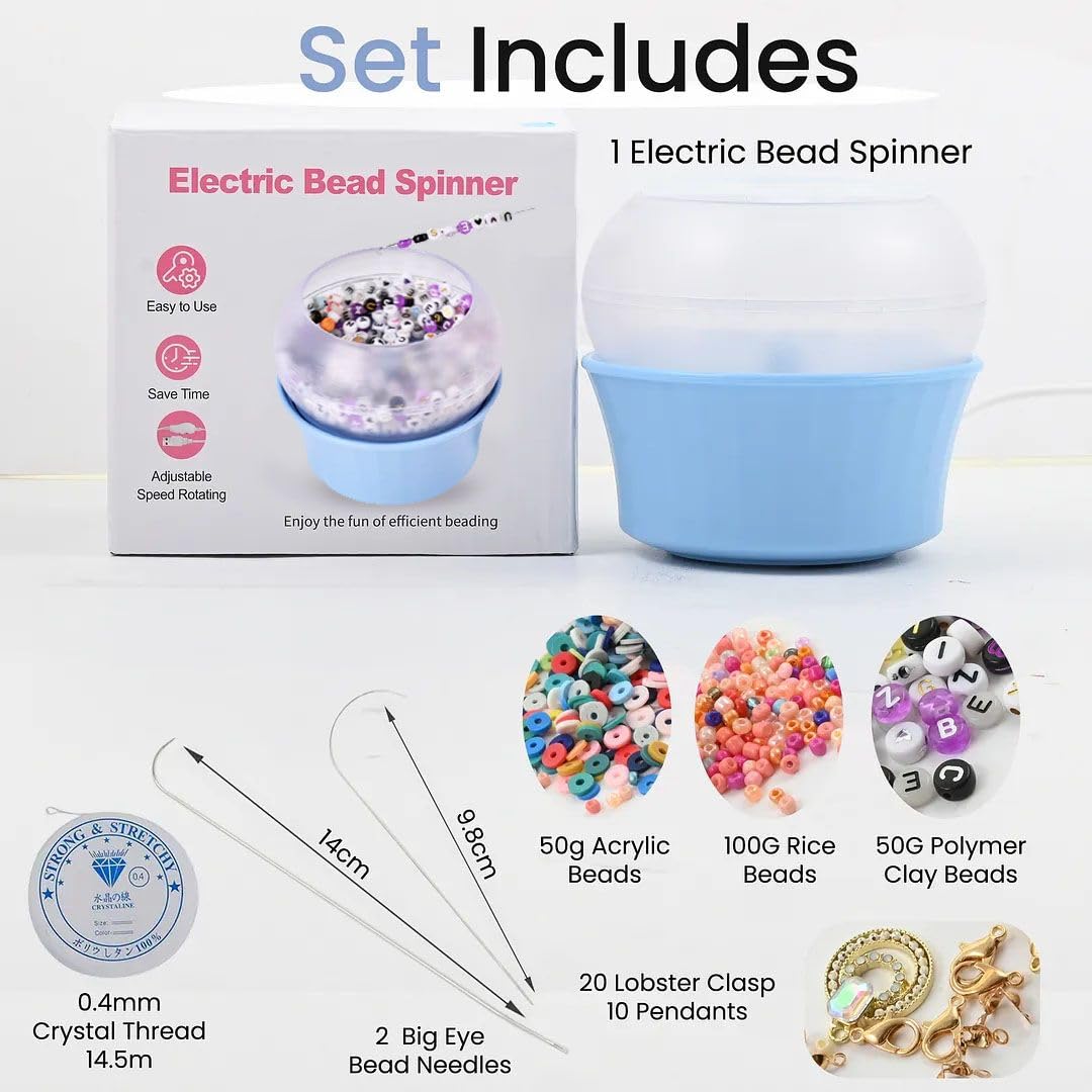 Clay Bead Spinner for Jewelry Making Necklace Bracelet Maker Machine - Electric Bead Spinner Kit with 2 Big Eye Needles & Accessories Friendship Cute Trendy Unique Waist Beads Birthday Gifts - Blue SHOP LC DELIVERING JOY