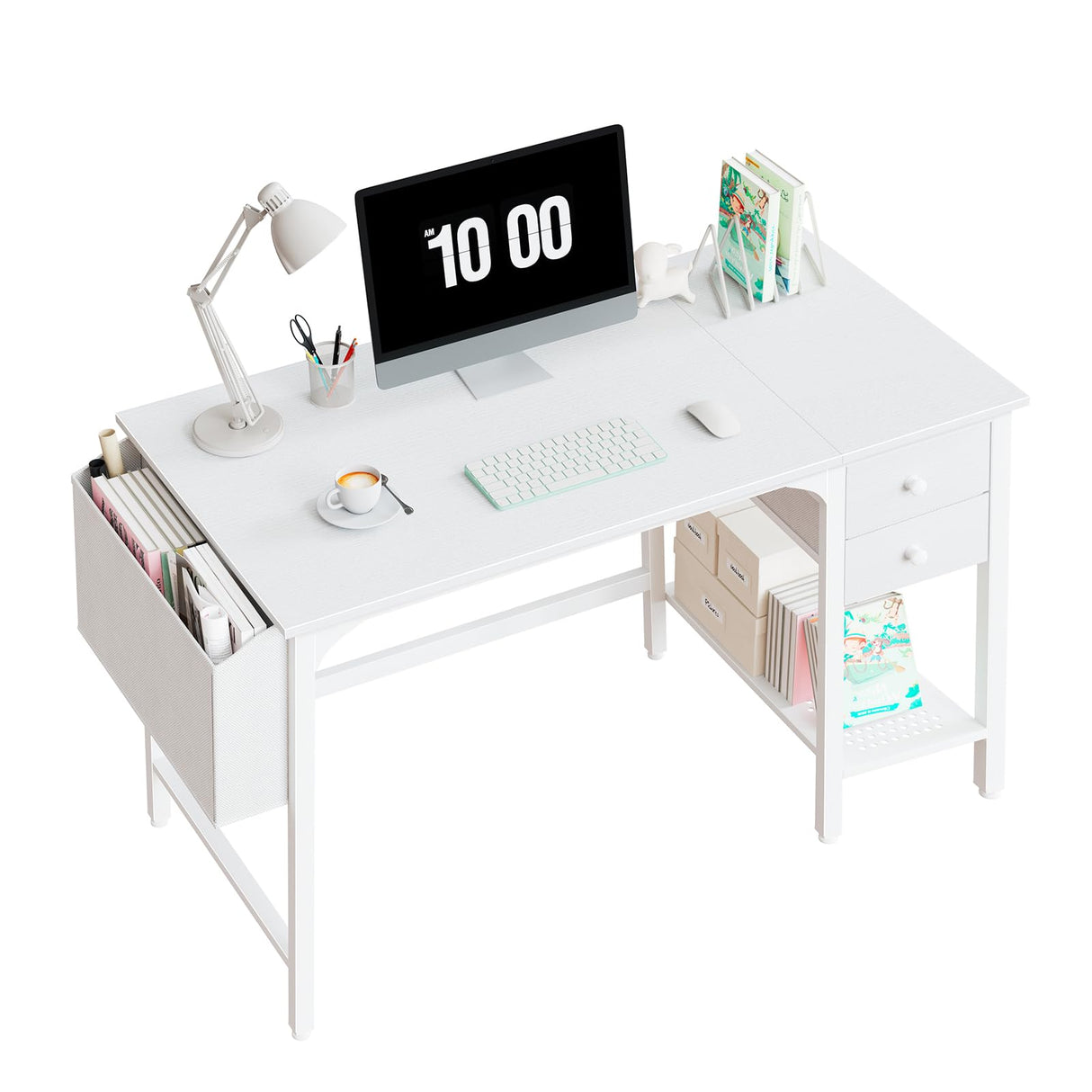 Lufeiya White Small Desk with Drawers - 40 Inch Computer Desk for Small Space Home Office, Modern Simple Study Writing Table PC Desks Lufeiya