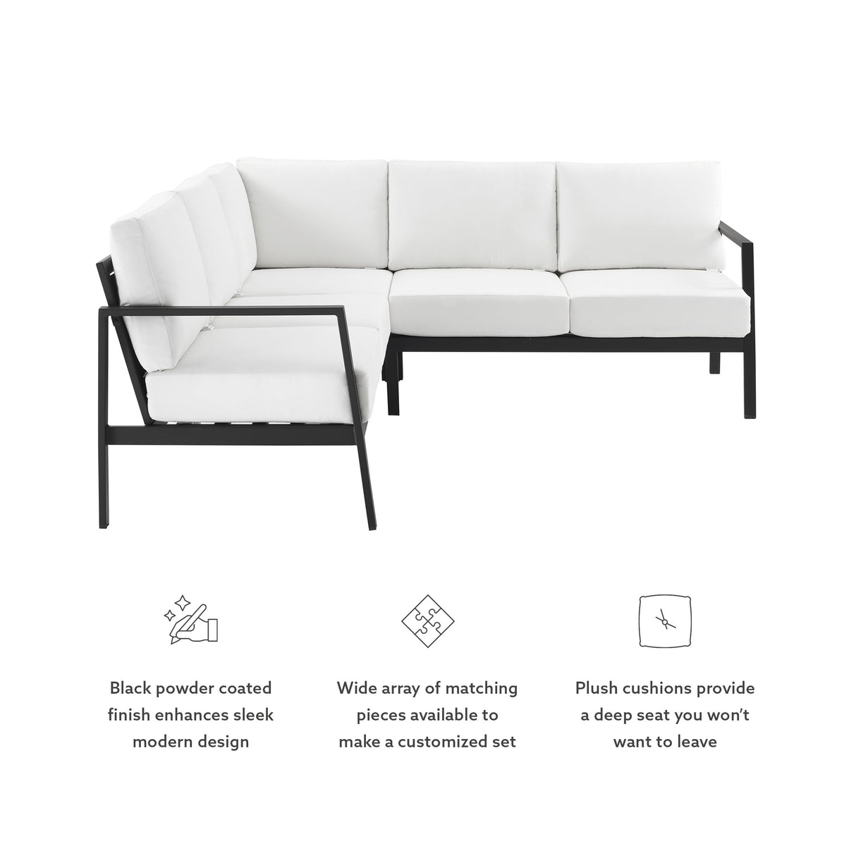 Linon Greyton Black Aluminum Frame Outdoor Sectional with White Removable Cushions Linon