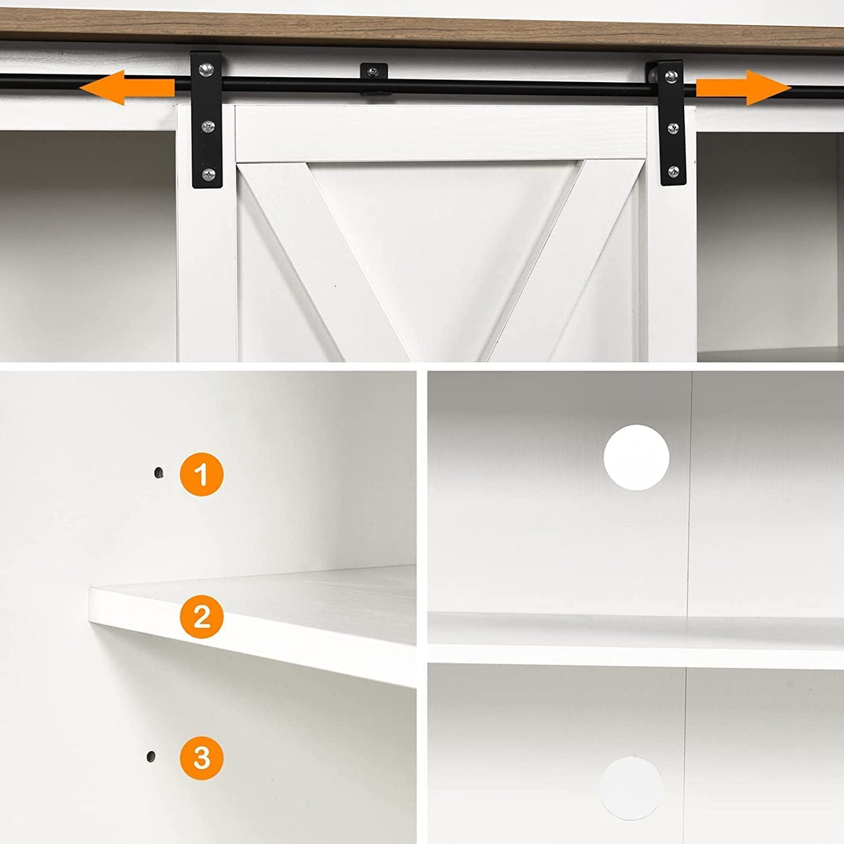 4ever2buy Farmhouse Coffee Bar Cabinet with Storage, 59'' Kitchen Buffet Cabinet with Sliding Barn Door, Sideboard Buffet Cabinet with Adjustable Shelf, White Coffee Bar for Living Dining Room 4ever2buy