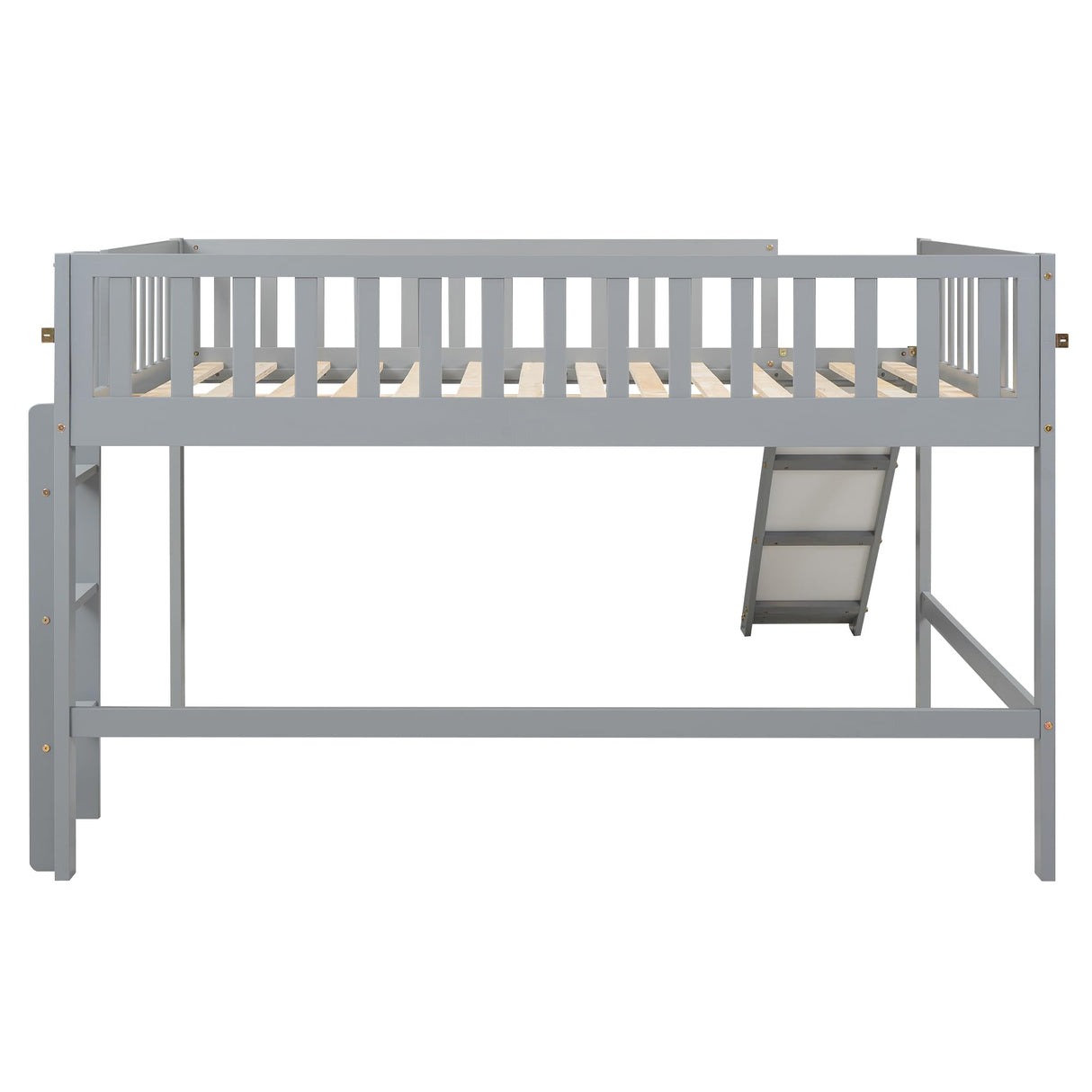 Full Size Low Loft Bed with Slide, High Guardrail & Ladder,Loft beds with Safety Rails,Wooden Full Loft Bed Frame for Kids,Boys,Girls,No Box Spring Needed.(Gray) Bellemave