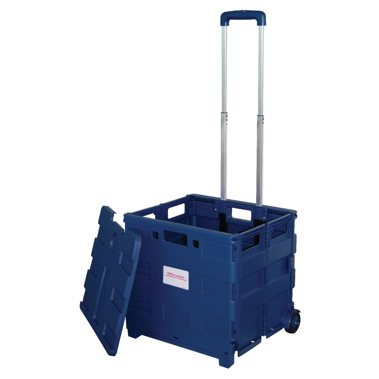 Office Depot Mobile Folding Cart With Lid, 16in.H x 18in.W x 15in.D, Blue, 50803 Office Depot