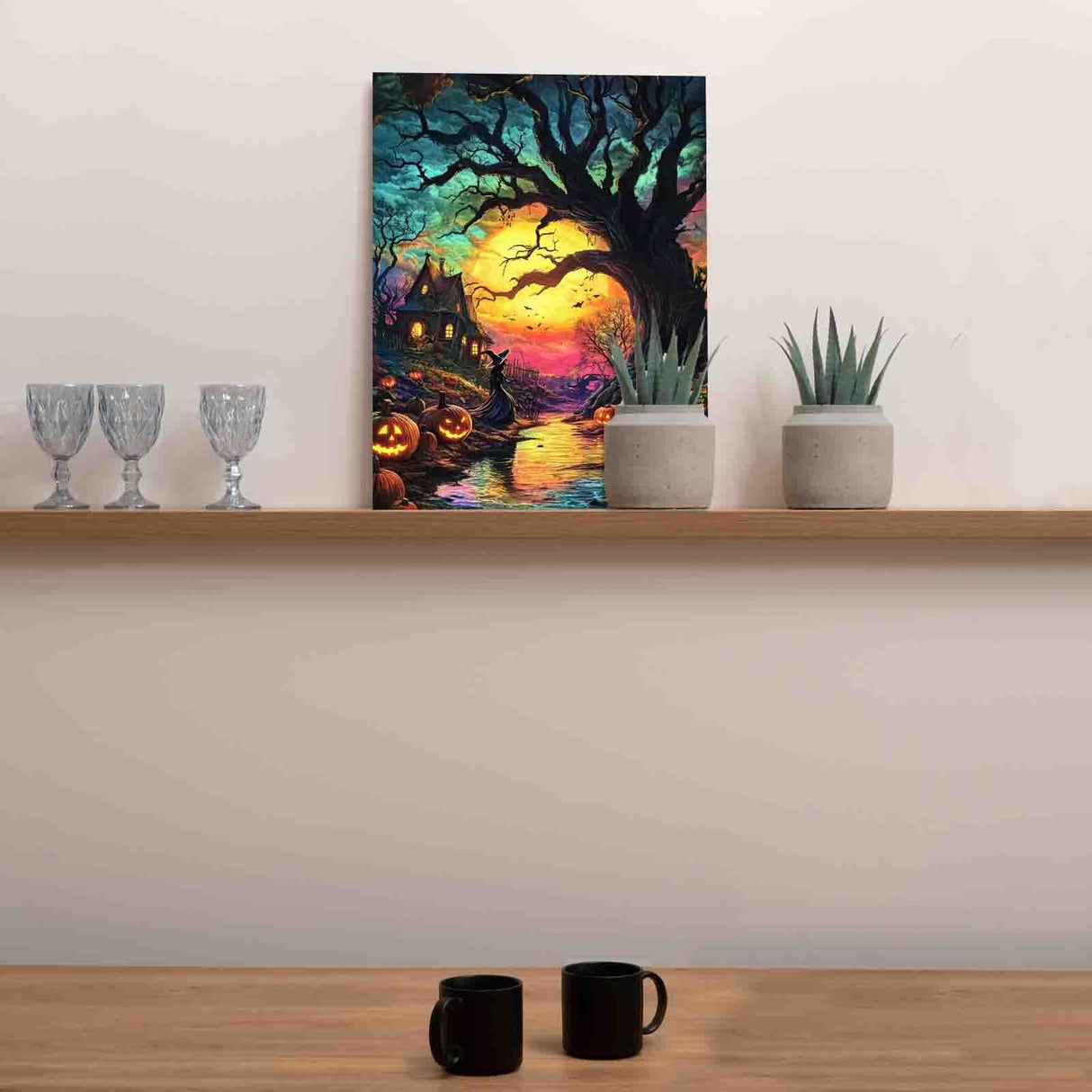 Tucocoo Halloween Spooky Scenery Paint by Number Kit 16 x 20 inch Canvas Full Moon Pumpkins DIY Oil Painting for Adults Beginner with Brushes and Acrylic Pigment-Witch's Night(Without Frame) Tucocoo