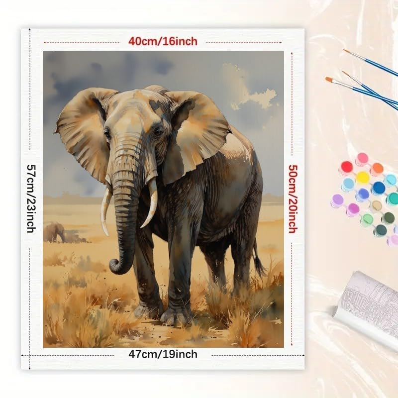 Wildlife Paint by Numbers Kit for Adults – DIY African Elephant in Savannah Painting on Canvas 16x20 Inches, Acrylic Paint Set, Suitable for Beginners,Animal Art for Home Decoration or Gifts TAOPAOLAB