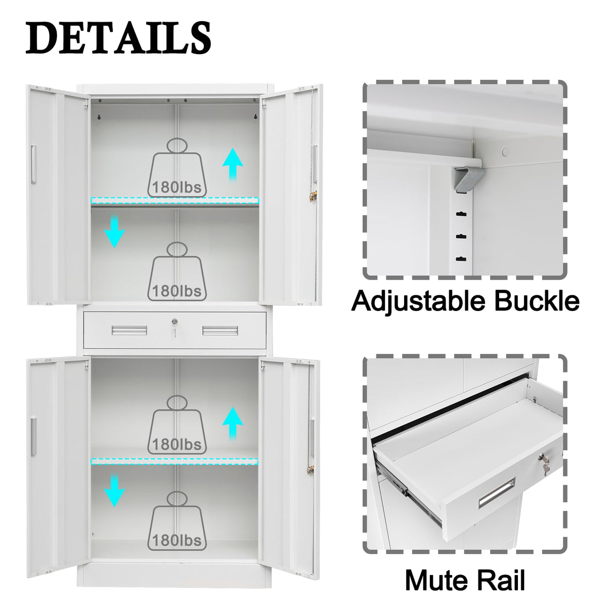 BESFUR Metal Cabinet, Garage Storage Cabinet with Drawer and Adjustable Shelves for Garage, Office, School - White BESFUR