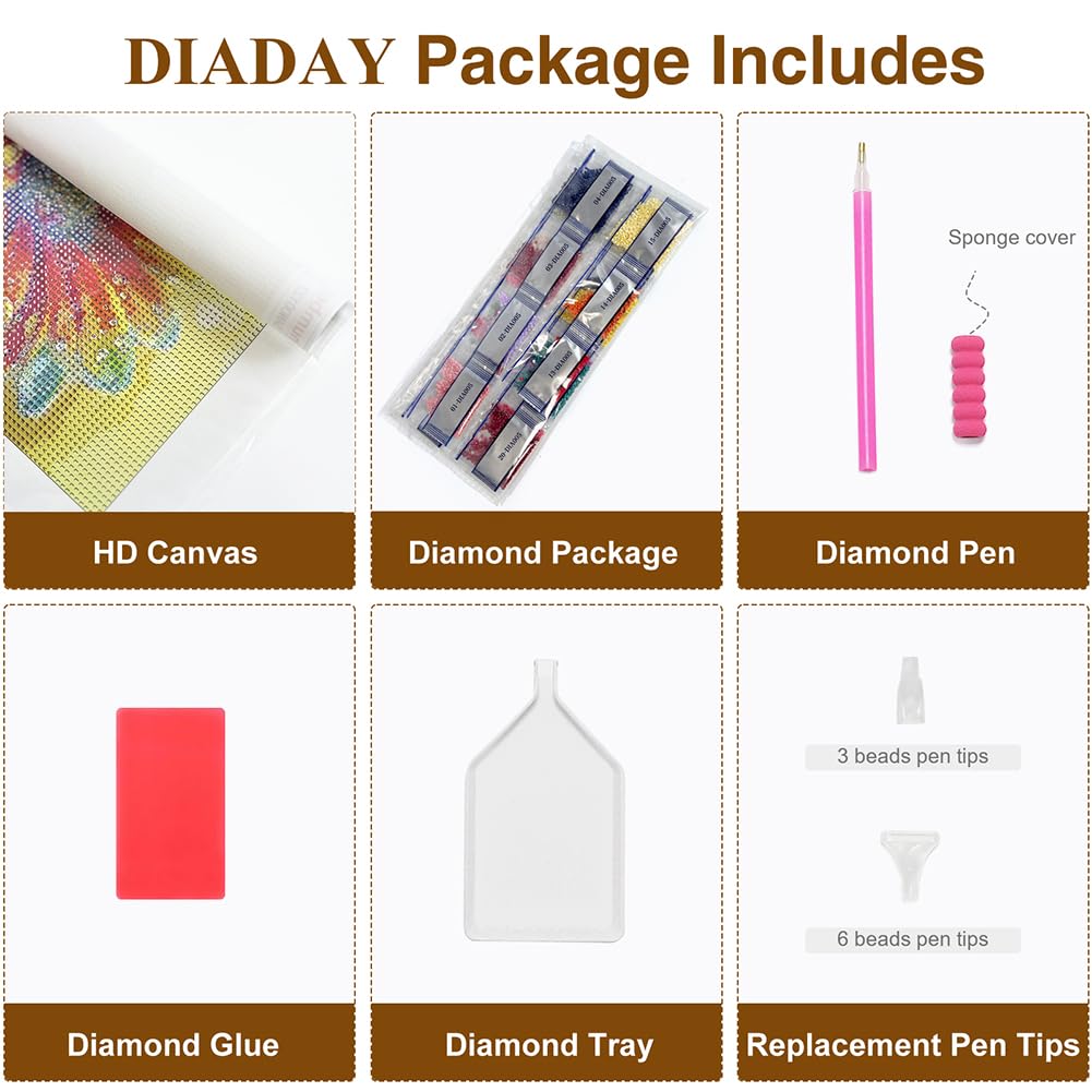 DIADAY 5D Diamond Painting Kit, Mandala Diamond Art Kits for Adults & Beginners, Full Drill Round Gems, DIY Dot Craft, Home Wall Decor Gift, 12x12 Inches DIADAY