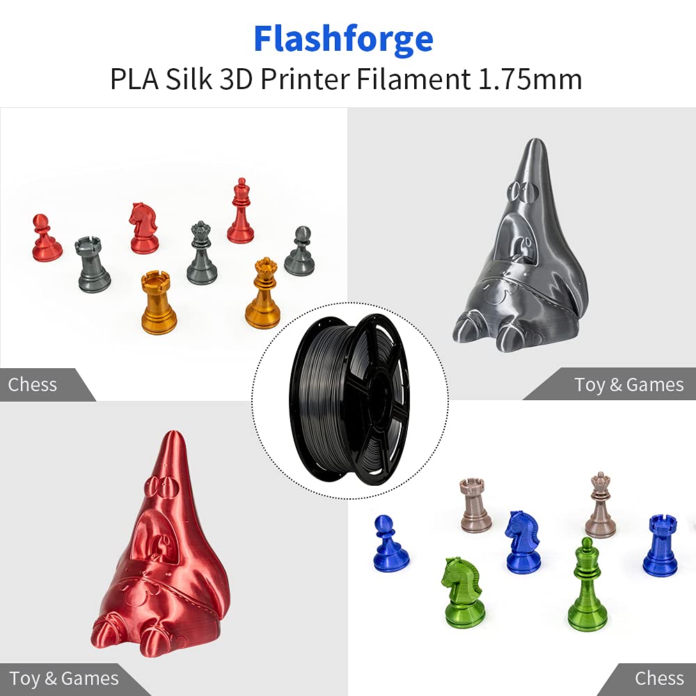 Flashforge 3D Printer Filament Silk PLA 1.75mm 1kg Spool-Dimensional Accuracy +/- 0.02mm (Metal Grey) FLASHFORGE