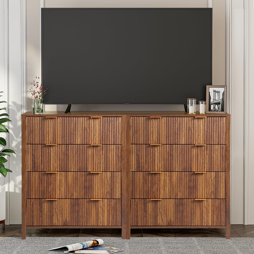 affeivul Mid Century Modern Dresser, 4 Drawer Dresser for Bedroom Wood, Farmhouse Wooden Storage Cabinet Side Table with Solid Wood Legs, Tall Skinny Dresser for Closet, Living Room (Walnut) affeivul