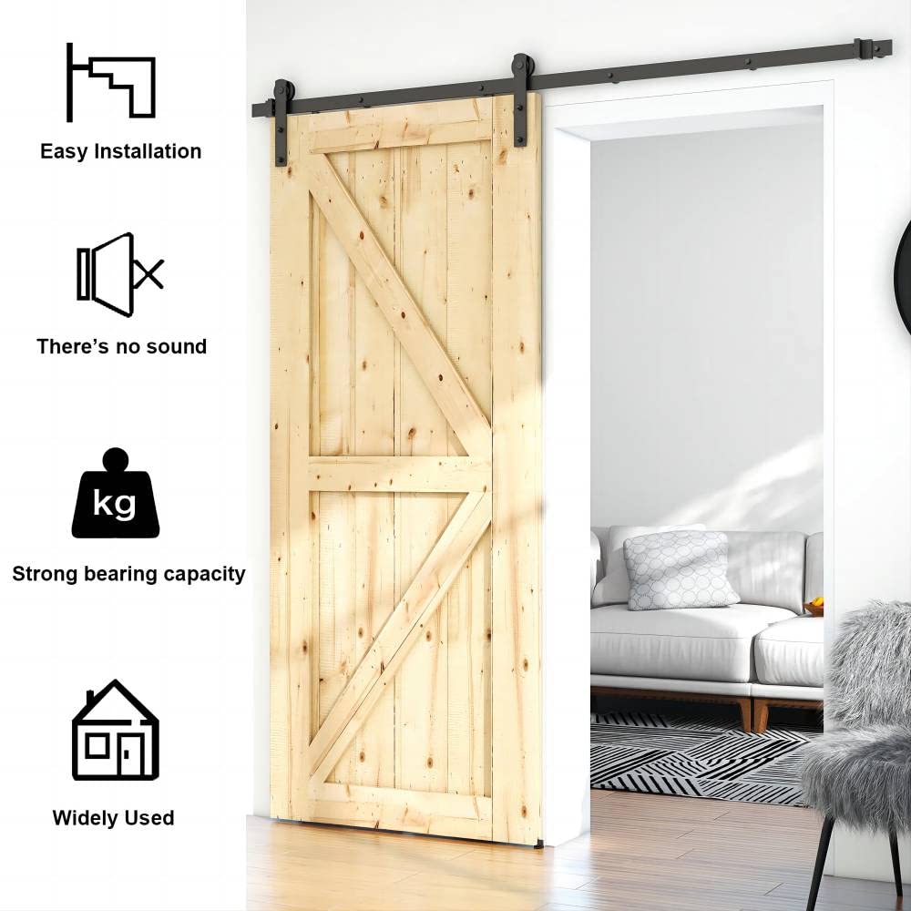 LQKUMJG 6.6FT Sliding Barn Door Hardware Kit for Single Wood Door, Smoothly and Quietly, Easy to Install Fit 35"-40" Wide and 1.18"-1.96" Thickness Door Panel, Includes Installation Instruction LQKUMJG