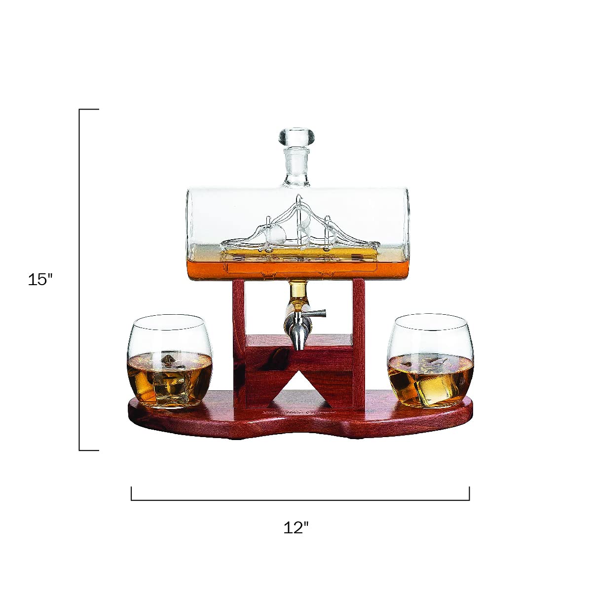Whiskey Decanter Set, Liquor Dispenser for Home Bar, Crystal Glass - 1250ml Ship & 2 Whiskey Glasses Beautiful Stand, Gift for Dad, Husband or Boyfriend - The Wine Savant 100% Lead-Free The Wine Savant