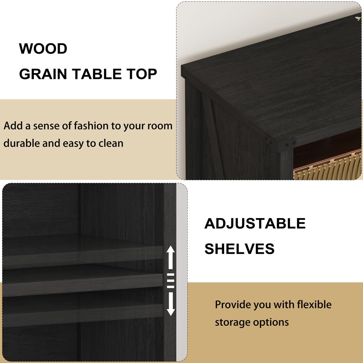 BON AUGURE Small Bookcase, 3 Tier Black Book Shelf, Farmhouse Wooden Bookshelf, Short Storage Book Cases for Small Space, Bedroom, Office, Living Room (Black Oak) BON AUGURE