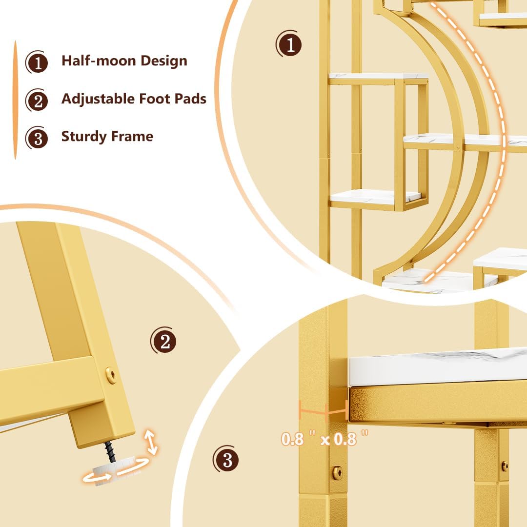 5 Tier Large Gold Bookshelf, 70.9" Tall Bookcase with 18 Open Shelves, Industrial Modern Book Shelf for Living Room, Office, Bedroom Storage Display, Set of 2 LGHM