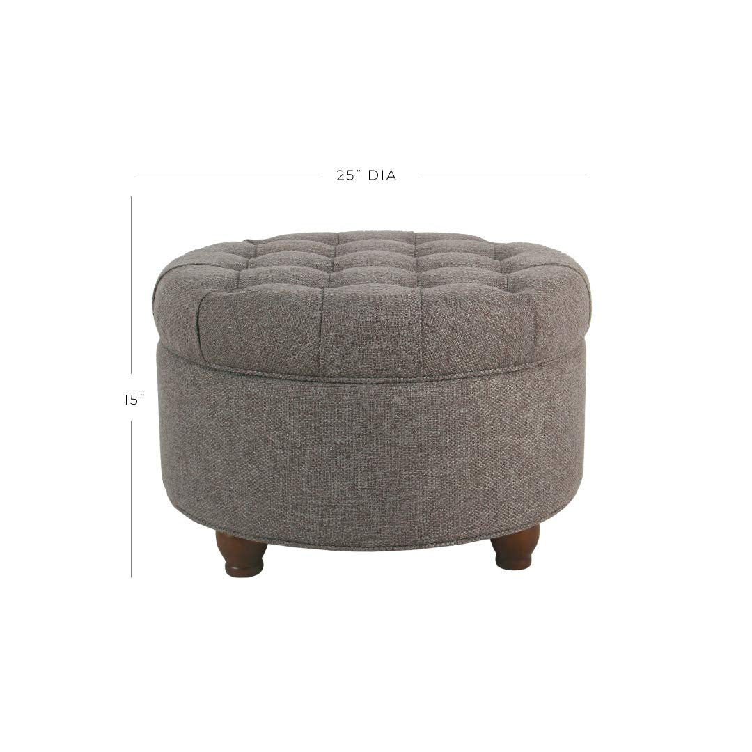 Homepop Home Decor | Button Tufted Woven Round Storage Ottoman | Ottoman with Storage for Living Room & Bedroom (Dark Gray) HomePop