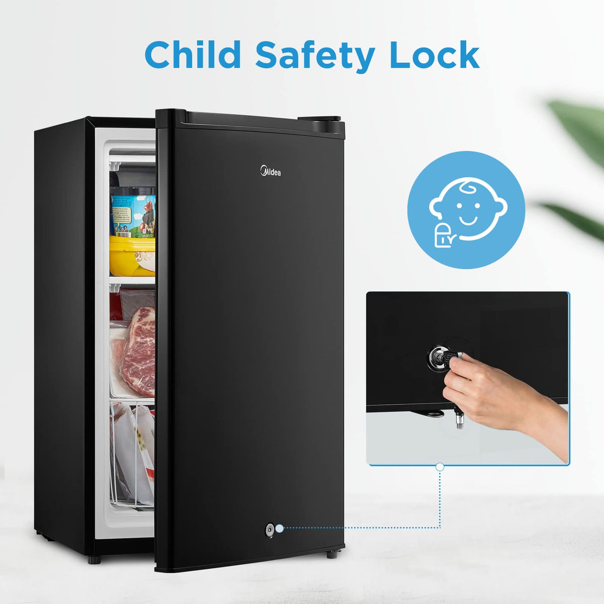 Midea MRU03M2ABB Upright Freezer Large Black, 3.0 Cubic Feet Midea