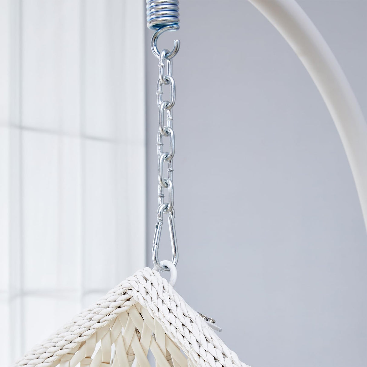 YWUFUART Hanging Egg Outdoor, Rattan Swing Chair with Foldable Basket, Hammock Chair with Metal Stand, Lounge Chair for Garden Backyard, White YWUFUART