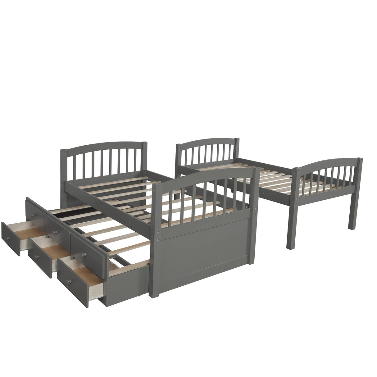Harper & Bright Designs Twin Over Twin Bunk Bed with Trundle and Storage, Solid Wood Bunk Bed Frame with 3 Drawers for Kids, Teens, Adults (Gray) Harper & Bright Designs