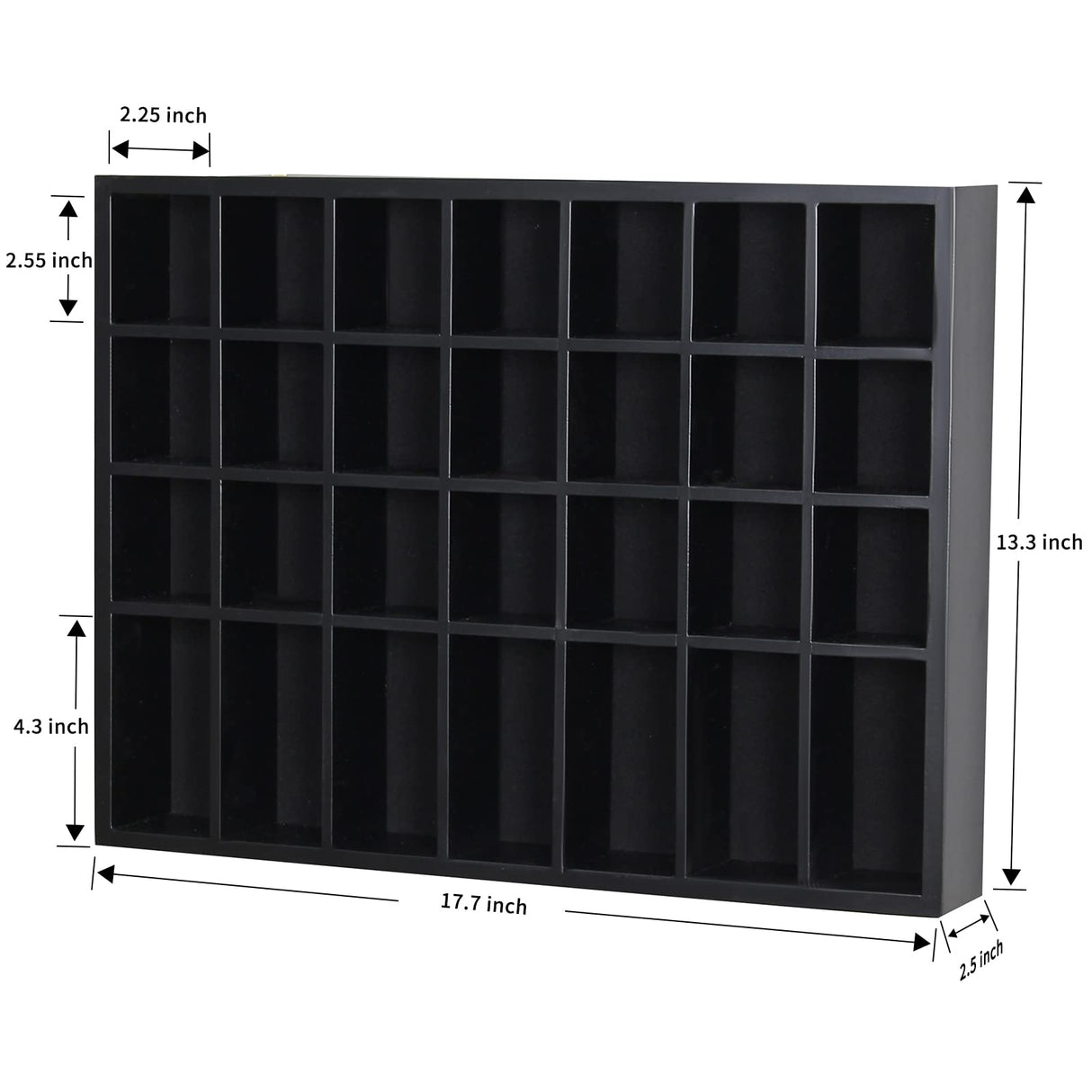 ARRAWIS Black Shot Glass Display Case 18" x13" Solid Wood Wall Mounted Collection Cabinet 28 Slots Small Curio Cabinet Rack (No Door) ARRAWIS