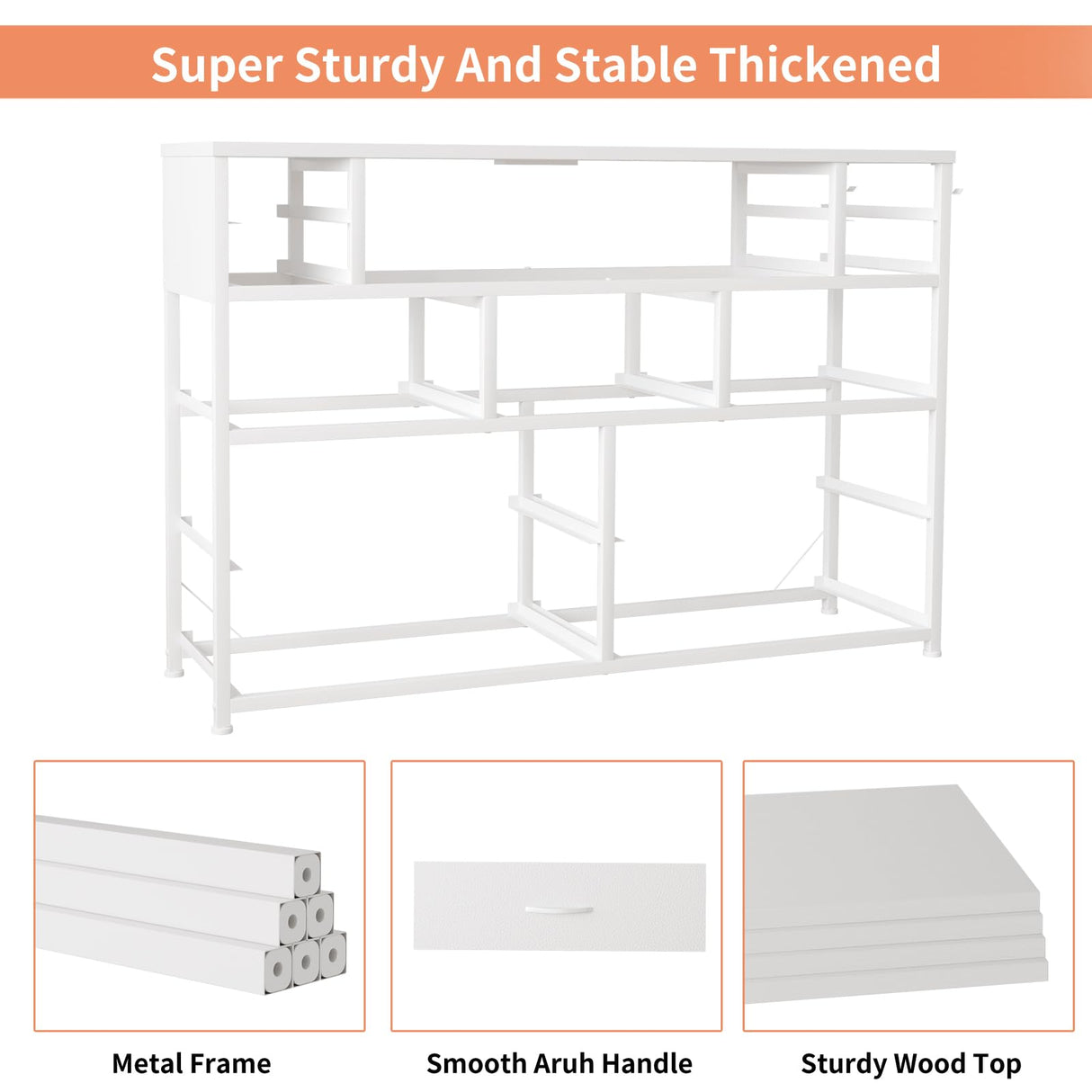 DRAWERHOM Dresser TV Stand with Power Outlets and LED Lights for 55'' TV, 11 Drawers Dresser with Side Pocket, Fabric Chest of Drawers with PU Finish, Sturdy Frame & Wood Top (White) DRAWERHOM