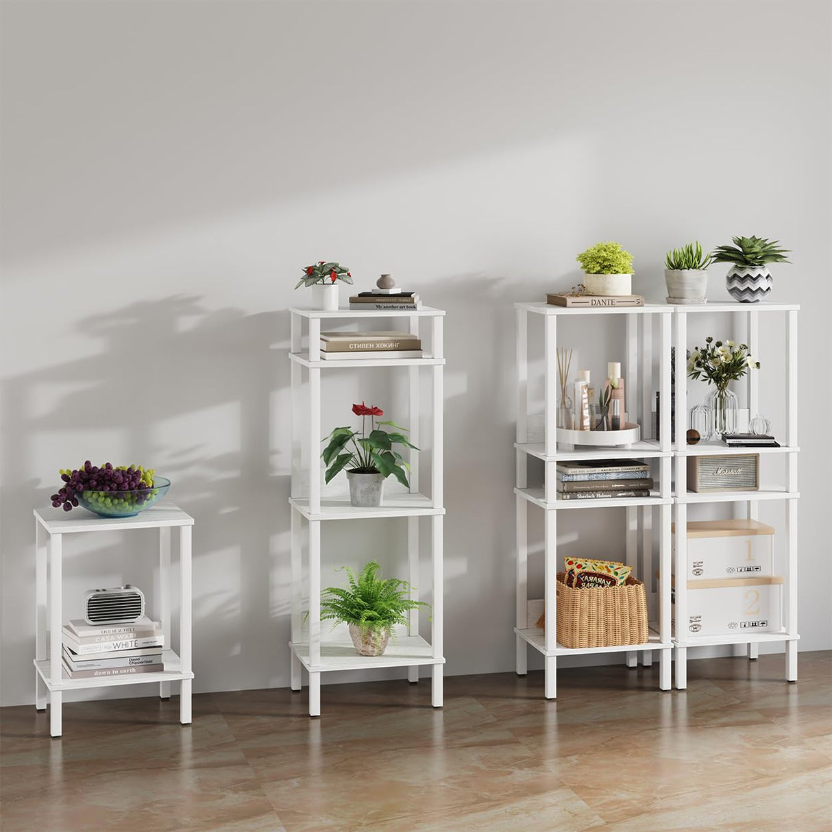 End Table, Side Table, Set of 2, Nightstands with 2-Tier Storage Shelves, Sofa Table for Small Space, Coach Table for Living Room Bedroom, White UTBT101W2 VIMBER