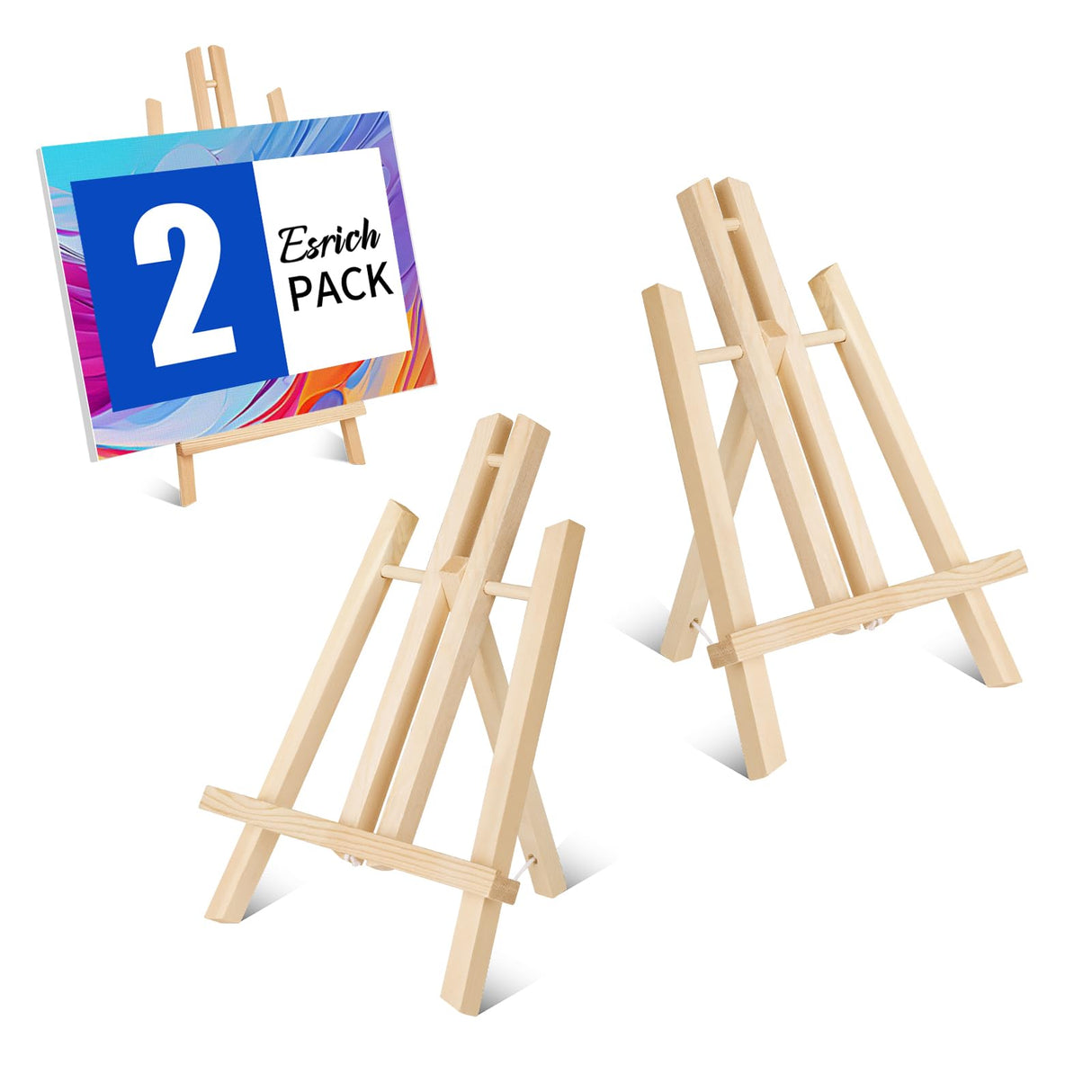 ESRICH 2 Pack 11.8" Wood Easels,Small Tabletop Display Stand,Easel Stand for Painting,Painting Party,Kids Student Tabletop Easels for Painting, Portable Canvas ESRICH
