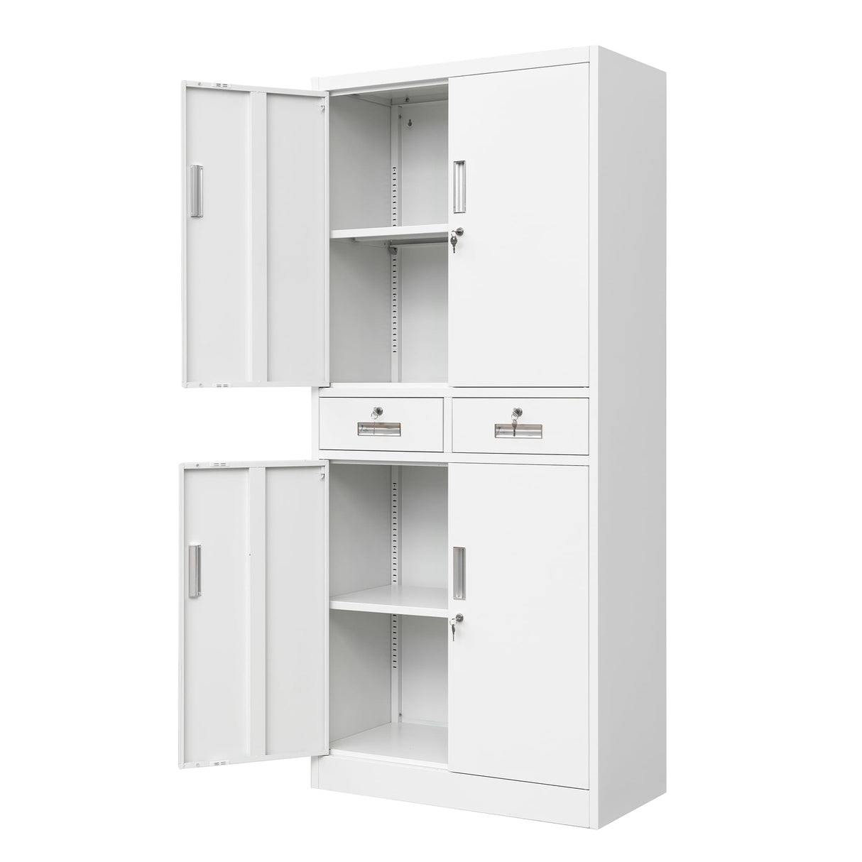 Metal Storage Cabinet,71" Garage Storage Cabinet with 2 Locking Drawer and 4 Adjustable Shelves ,Black Tool Cabinet,Lockable File Steel Cabinet for Home, Office, Gym, School. TaskStorz