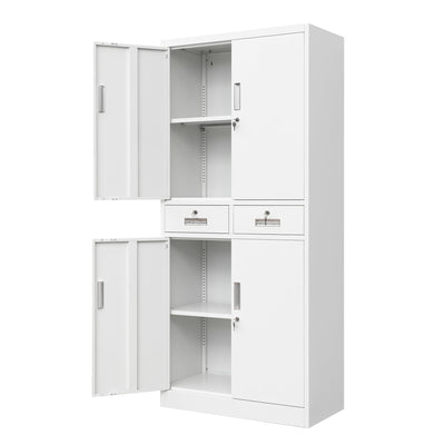 Metal Storage Cabinet,71" Garage Storage Cabinet with 2 Locking Drawer and 4 Adjustable Shelves ,Black Tool Cabinet,Lockable File Steel Cabinet for Home, Office, Gym, School.
