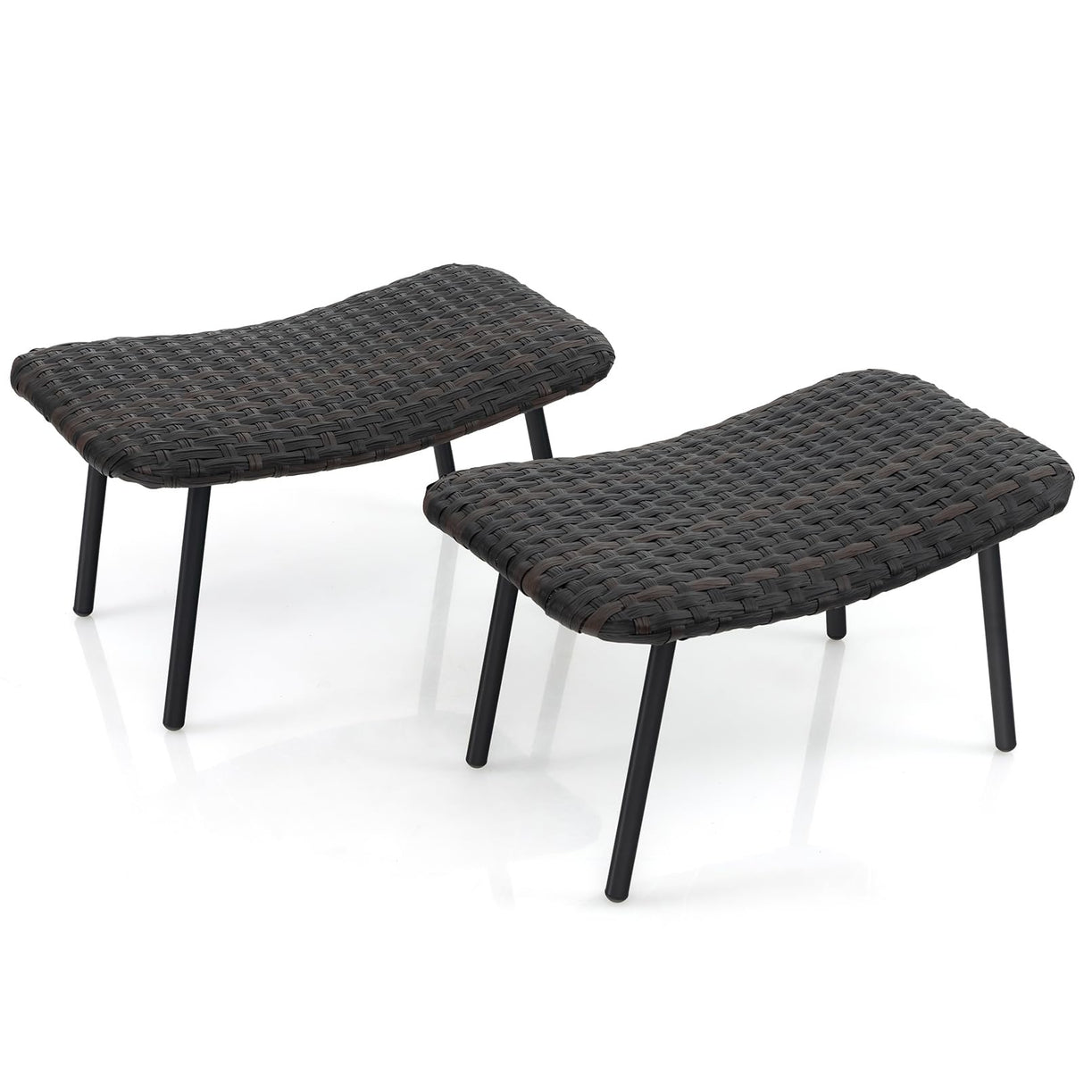 Tangkula Set of 2 Patio Ottomans, Multipurpose Rattan Ottomans w/Padded Quick Dry Foam & Heavy-Duty Metal Legs, Outdoor Wicker Footrest Extra Seating for Poolside, Backyard All Weather Resistant Tangkula
