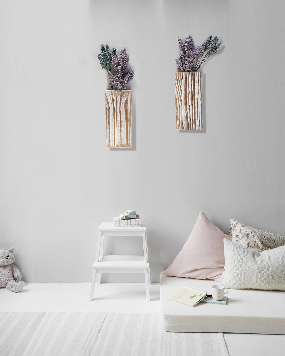 MHYGJQA Wood Wall Planter for Indoor Plants,2 Pack Handmade Torched Wood Wall Decor for Dried Flowers and Faux Greenery Plants,Modern Farmhouse Wall Vase Bathroom,Bedroom,Living Room(Weathered White) MHYGJQA