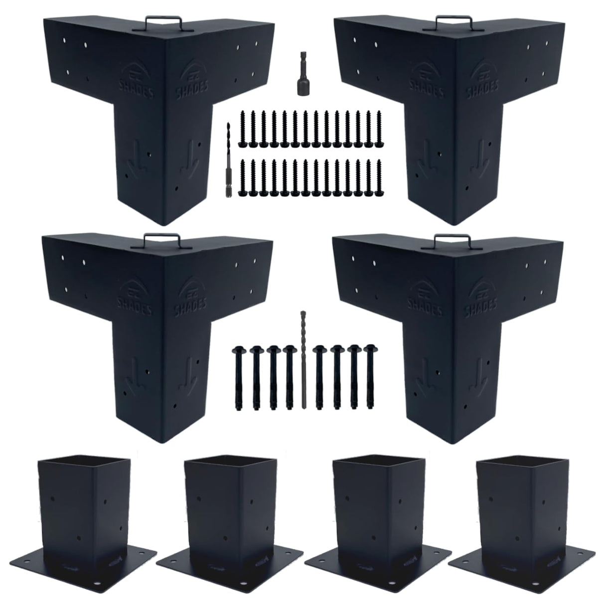 EZ Shades - DIY Pergola DIY Kit for 4x4 Lumber, (4) Black Steel Corners and (4) Post Base,Powder Coated Pergola Hardware with Accessories. (EZFSG2) EZ Shades
