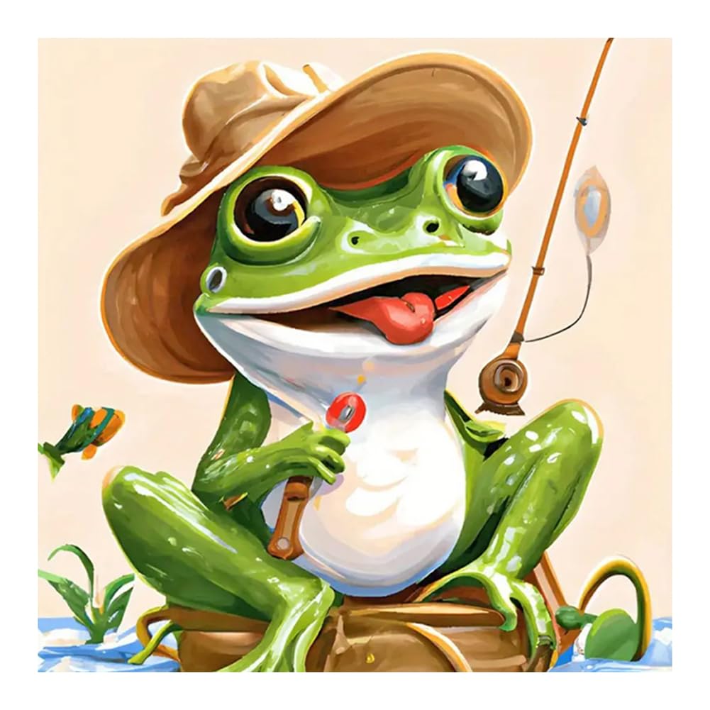 hill froeistung 5D Animals Diamond Art Painting Kits,DIY Full Round Drill Frogs Diamond Art for Adults,Beginners,Teens,Fishing Diamond Art Painting Kit for Wall Decor,12x12inch hill froeistung
