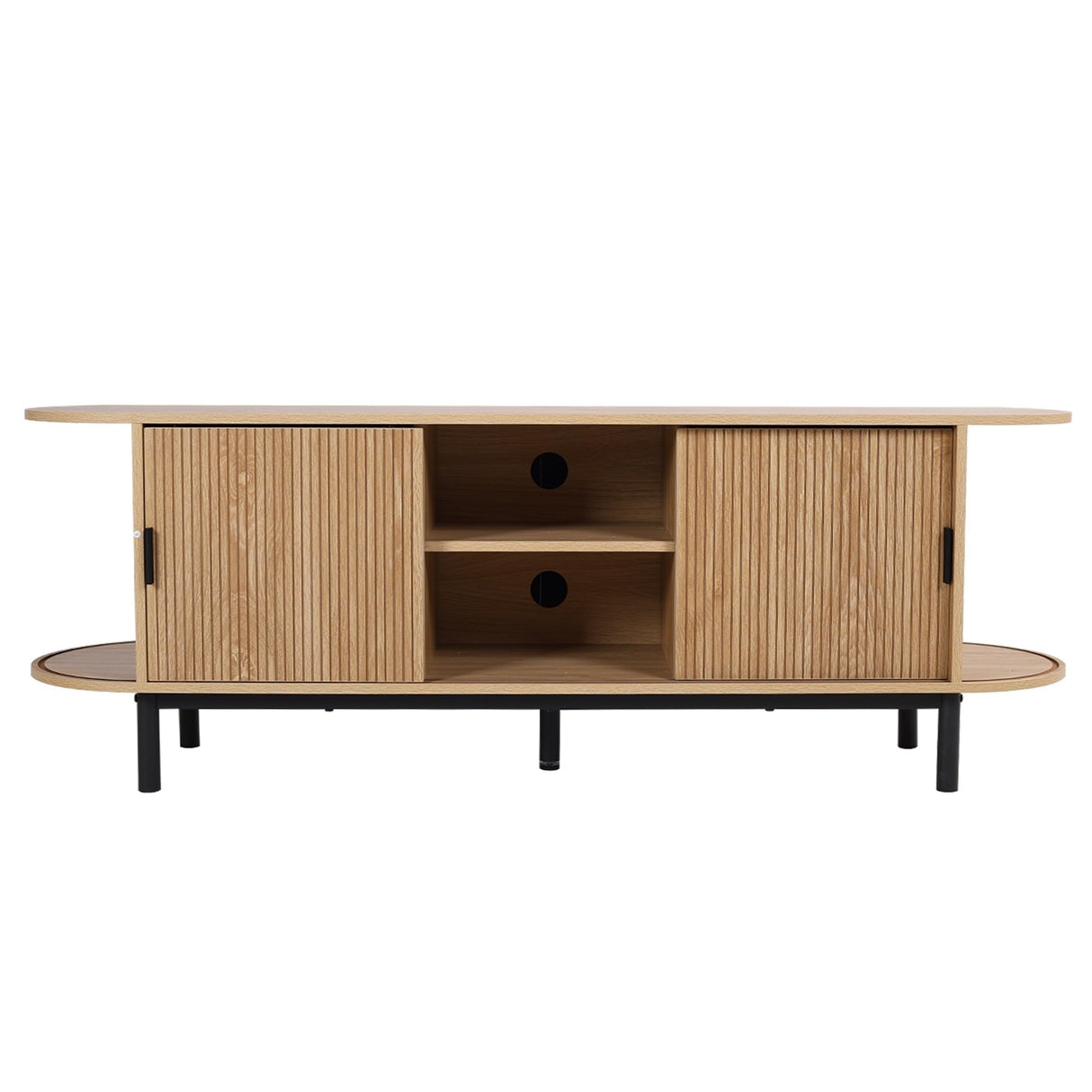 FurSch 62" Tambour Door TV Stand,Wood Mid Century Modern TV Cabinet for Up to 65“ TV,Curved Edge Long TV Stand with Storage for Bedroom Living Room (Natural, 62.2inch) FurSch