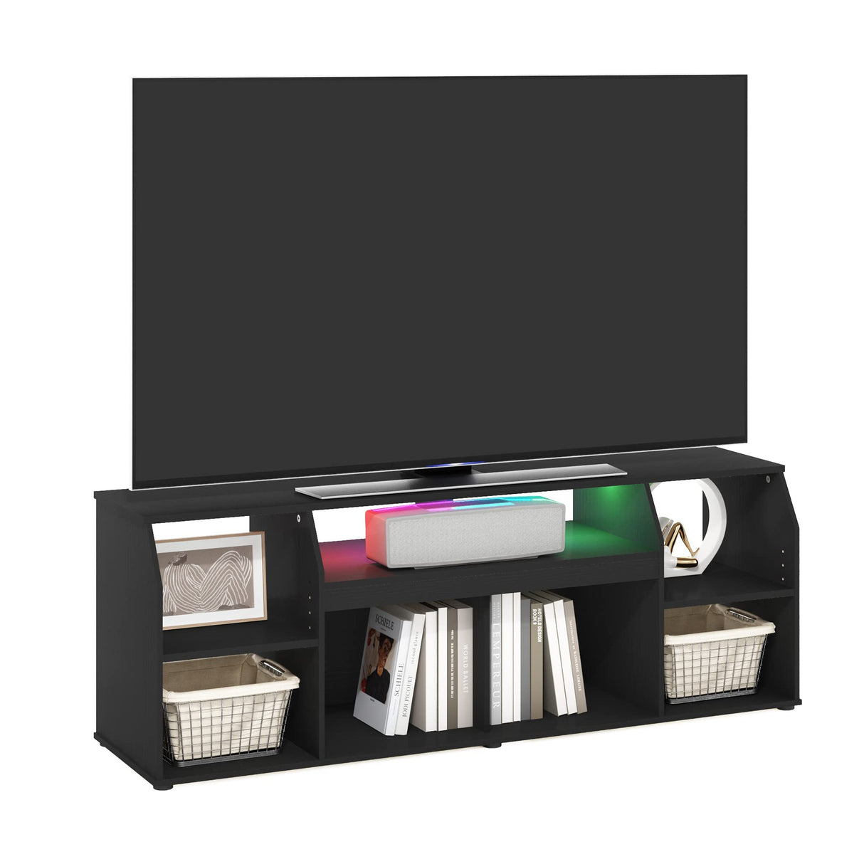 Furinno Jaya TV stand for up to 65 Inch TV, Gaming Enterteinment Center with LED Lights, Living Room Media Console Table, Americano Furinno