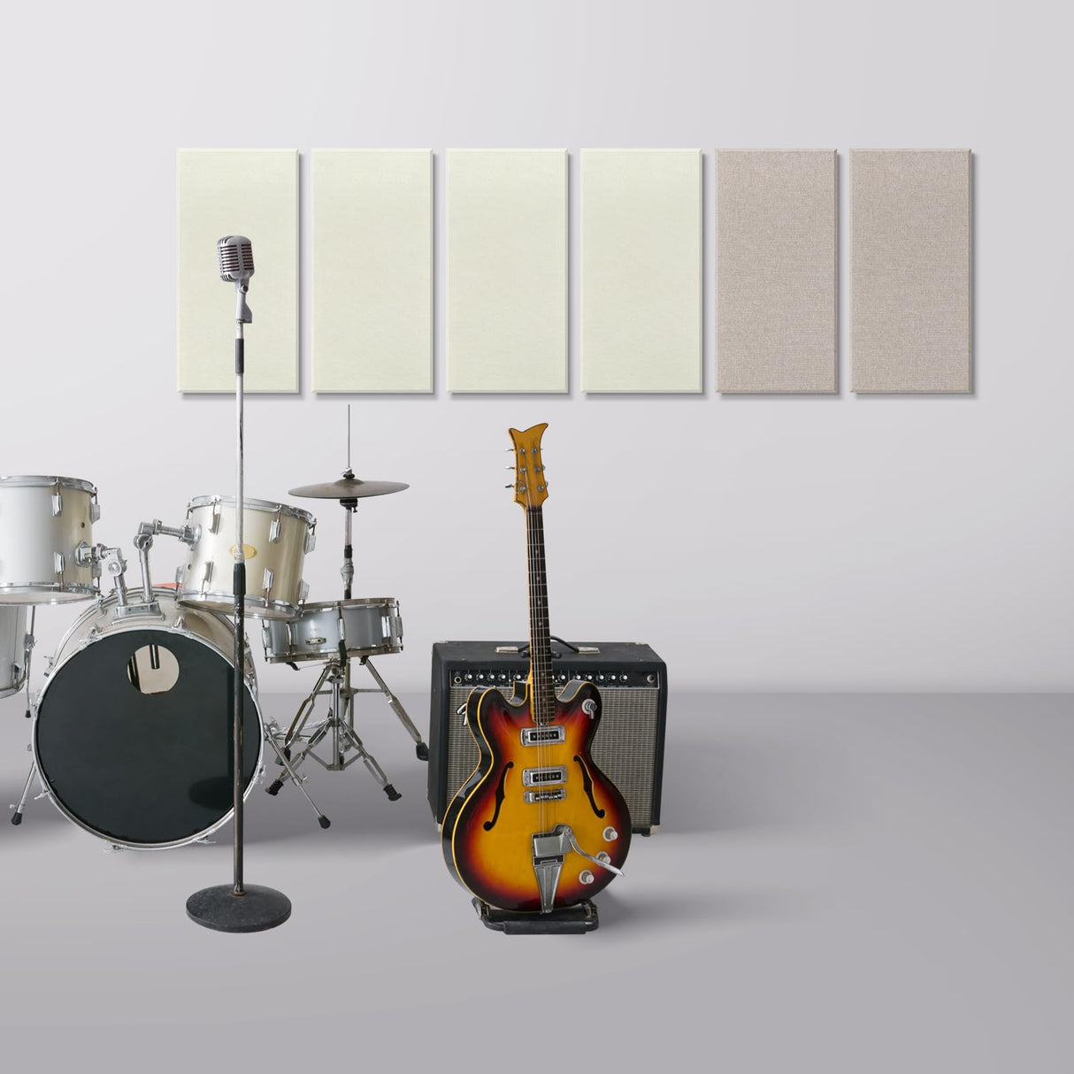 UMIACOUSTICS 4 PCS Acoustic Wall Panels, 2“ Thick 23.6" x 11.8" Fiberglass Recording Studio Acoustical Treatments Panels, Self-adhesive Sound Absorbing Panels for Studios, Office, Home Theater. Beige UMIACOUSTICS