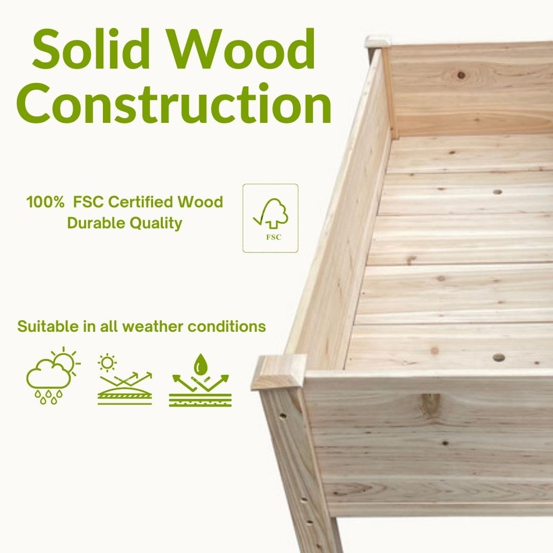 BTExpert 4ft Wooden Raised Garden Bed with Legs, 48x24x30in Elevated Planter Box Stand for Vegetable Flower Backyard, Patio, Balcony Large Wood Raised Beds Liner Outdoor - 30 in Height BTEXPERT