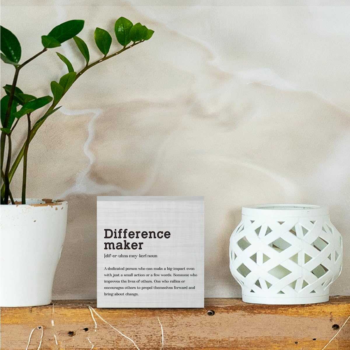 AOZHUO Difference Maker Definition Home Office Decor Wooden Box Sign, Motivational Farmhouse Decorative Positive Office Desk Accessories Wood Plaque Affirmations Wood Table Sign for TV Cabinet Shelf AOZHUO