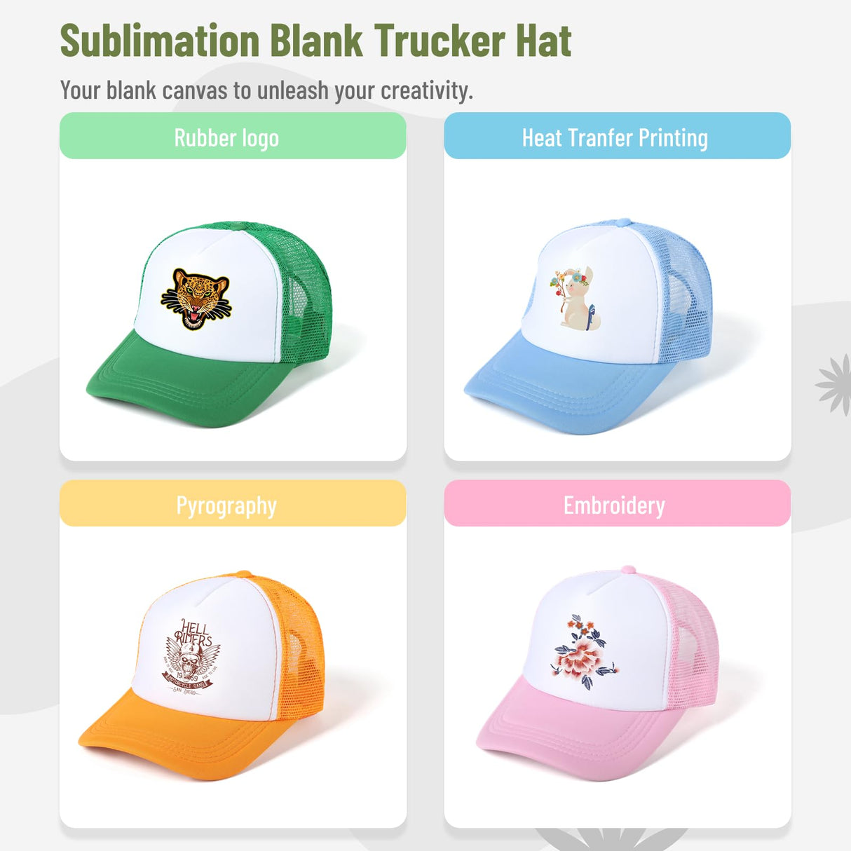 10 PCS Sublimation Blank Trucker Hats, Plain Trucker Cap Foam Front High Crown Mesh Back Trucker Hat, DIY Custom Baseball Caps Bulk Adjustable Snapback for Men Women Lnrueg