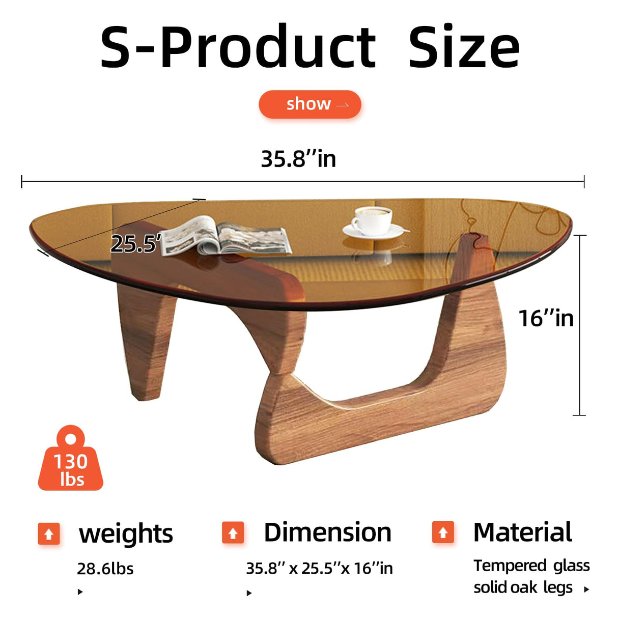 Modern Glass Coffee Table for Living Room mid Century, Small Coffee Table Stylish Coffee Tables, Suitable for Bedroom Living Room Reception Office Tables(Walnut/Brown,Medium) LZYFY