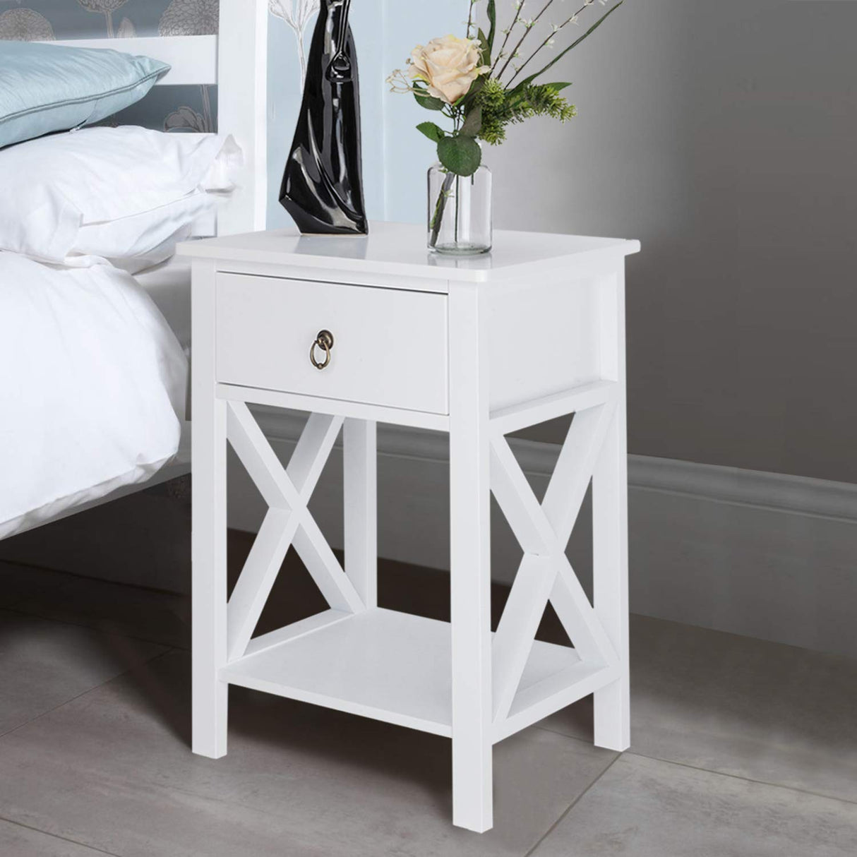 Bonnlo Nightstands Set of 2, Night Stand Set of 2 with Drawer, Small White Farmhouse Nightstand Bedroom, End Table/Bed Side/White Side Table for Small Spaces, Kids Room, Living Room Bonnlo