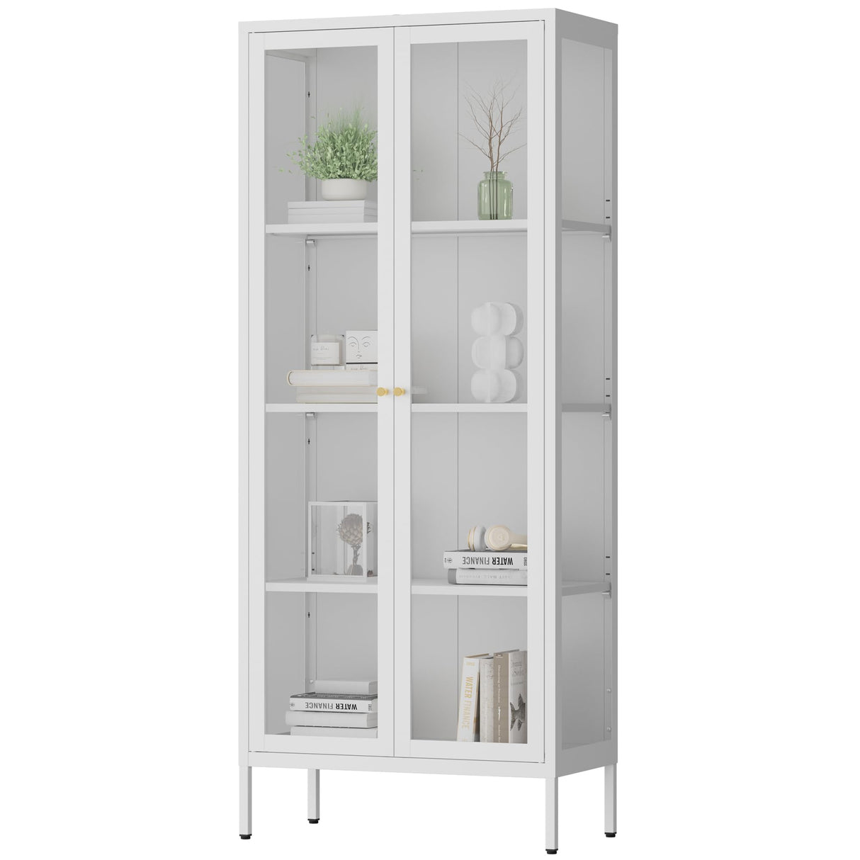 Polup Glass Display Cabinet with Doors and Shelves, White Curio Cabinet with 3 Side Tempered Glass, 66 Inch Tall Display Case for Collectibles, Metal Storage Cabinet for Living Room, Assemble Required Polup