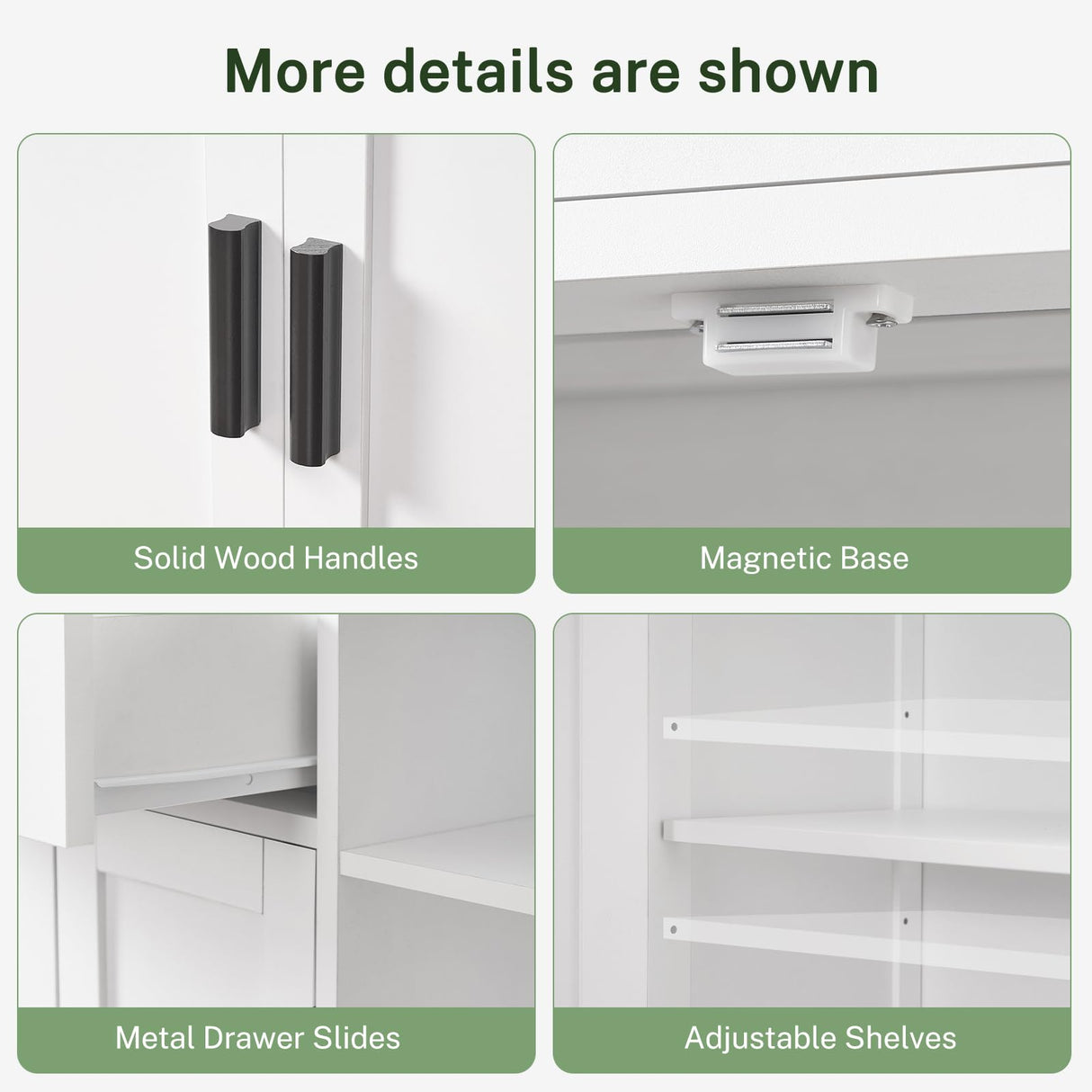 FIONESO Bathroom Cabinet, Storage Cabinet with 2 Doors and 3 Shelves, Coffee Bar Cabinet, Floor Cabinet, for Bathroom/Entryway/Living Room, White FIONESO